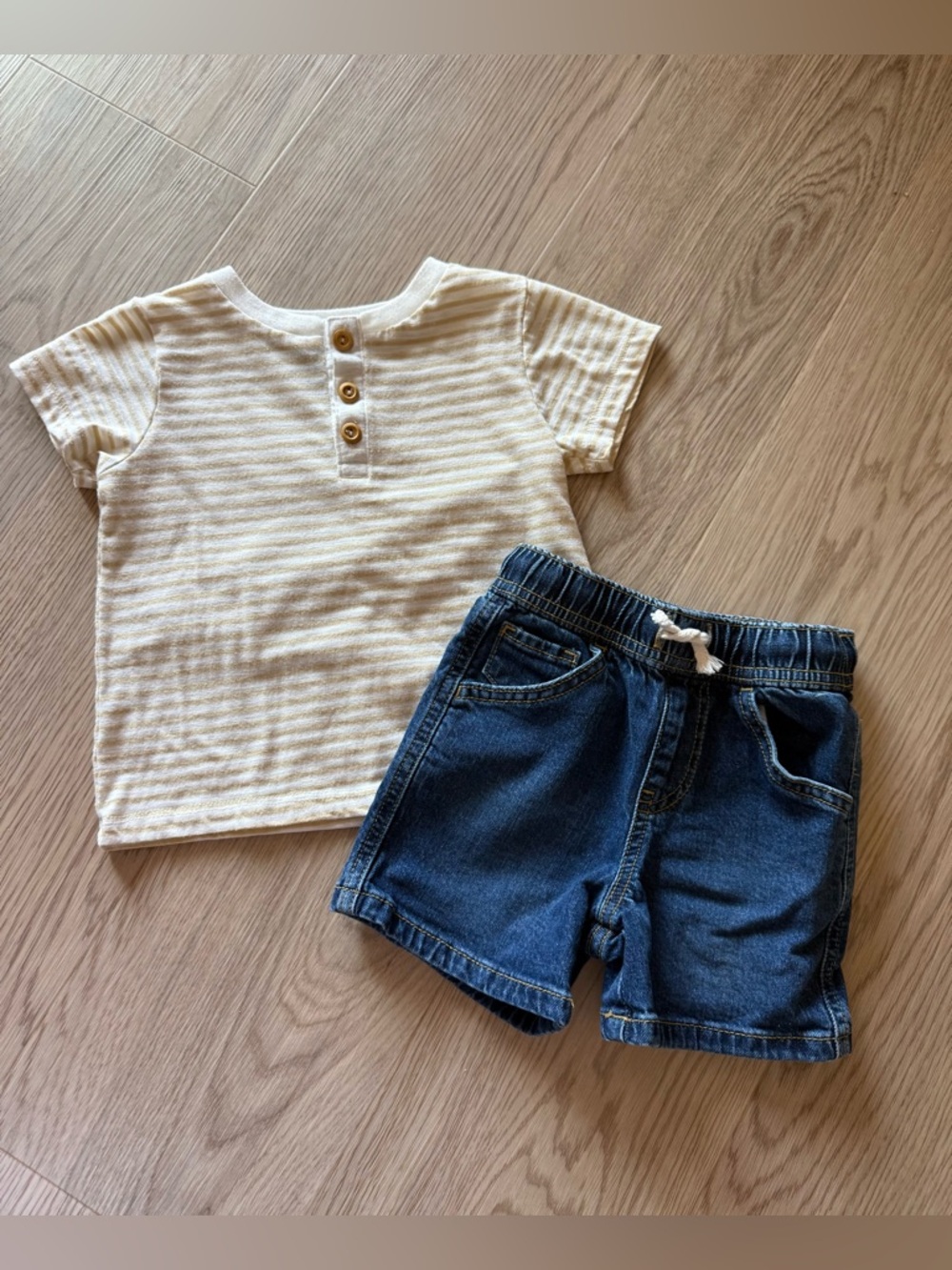Toddler Boy Striped Henley and Denim Shorts